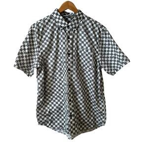 Vans Men’s Checkered Short Sleeve Casual Button Up Shirt Top Black White Medium